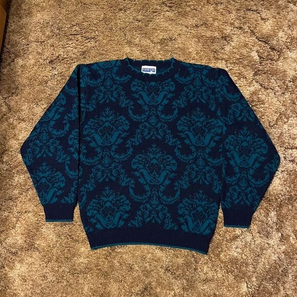 Vintage Cape Cod Sportswear Knit Sweater Crewneck Navy/Turquoise Medium - Picture 1 of 4